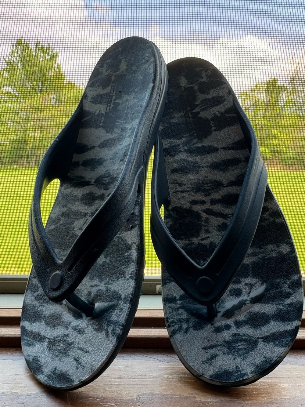 Navy Blue Patterned Women's Flip Flops - Picture 1 of 8